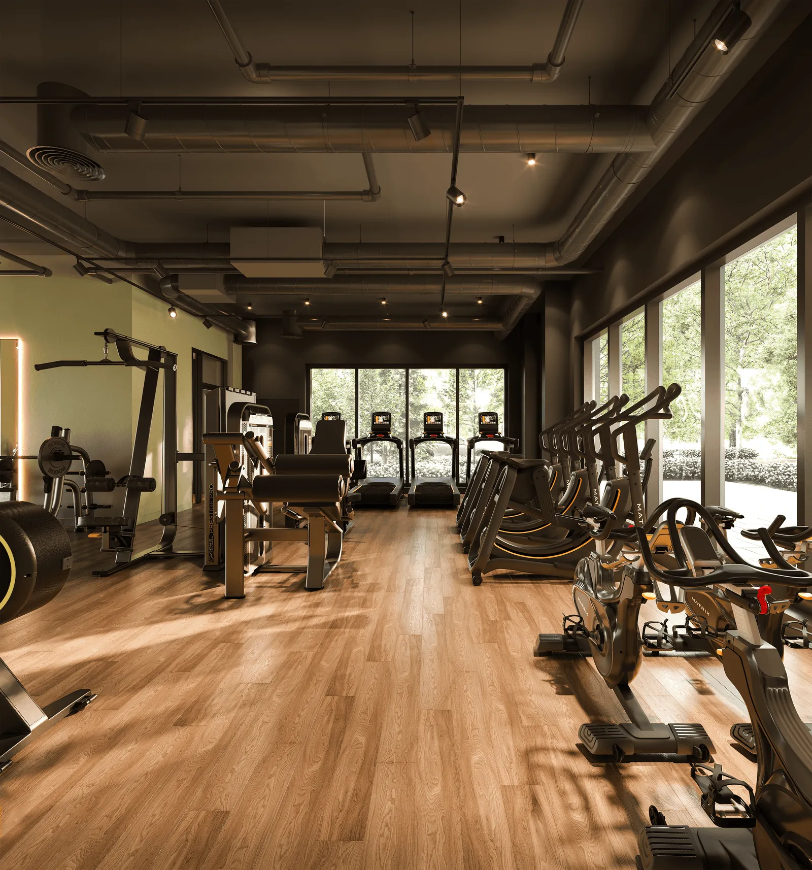 Modern and high end full equiped gym, with wood floor, in a rental apartments complex in Hull, Gatineau