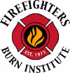Firefighters Burn Institute logo with a flame emblem and text stating est. 1973.