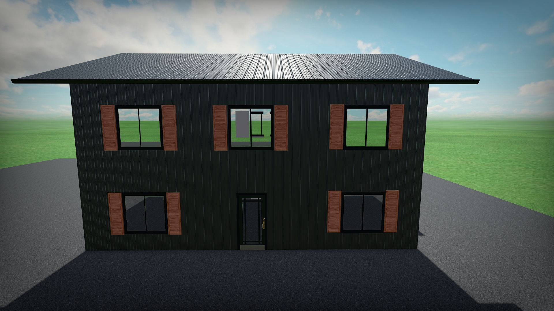 Modular building render with outdoor living space