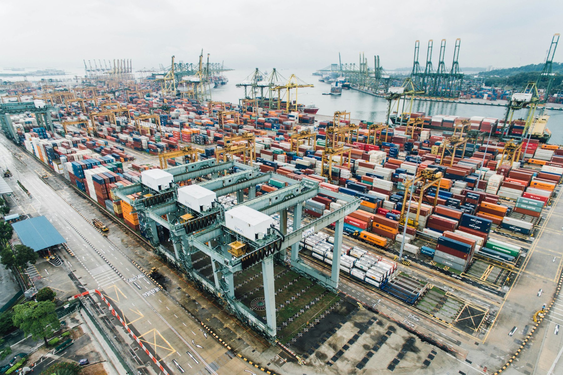 Shipping containers stacked at a port terminal