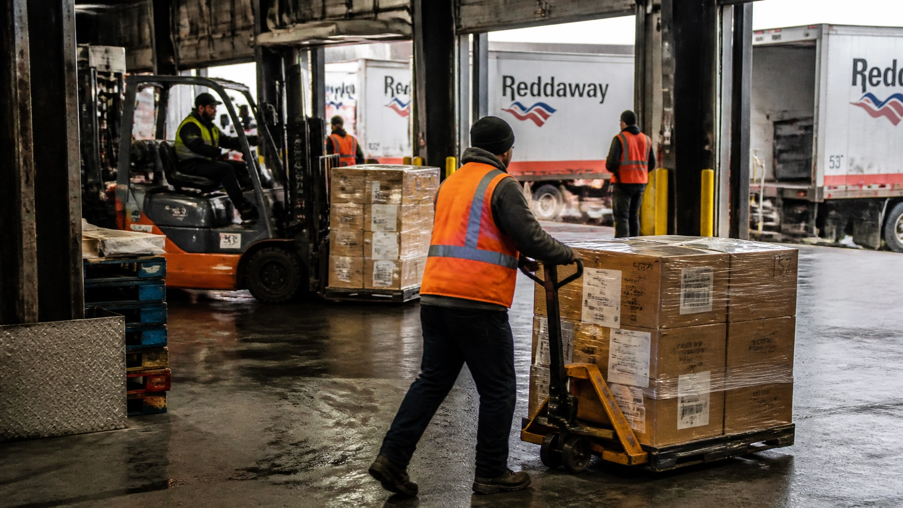 Busy logistics hub and loading dock area