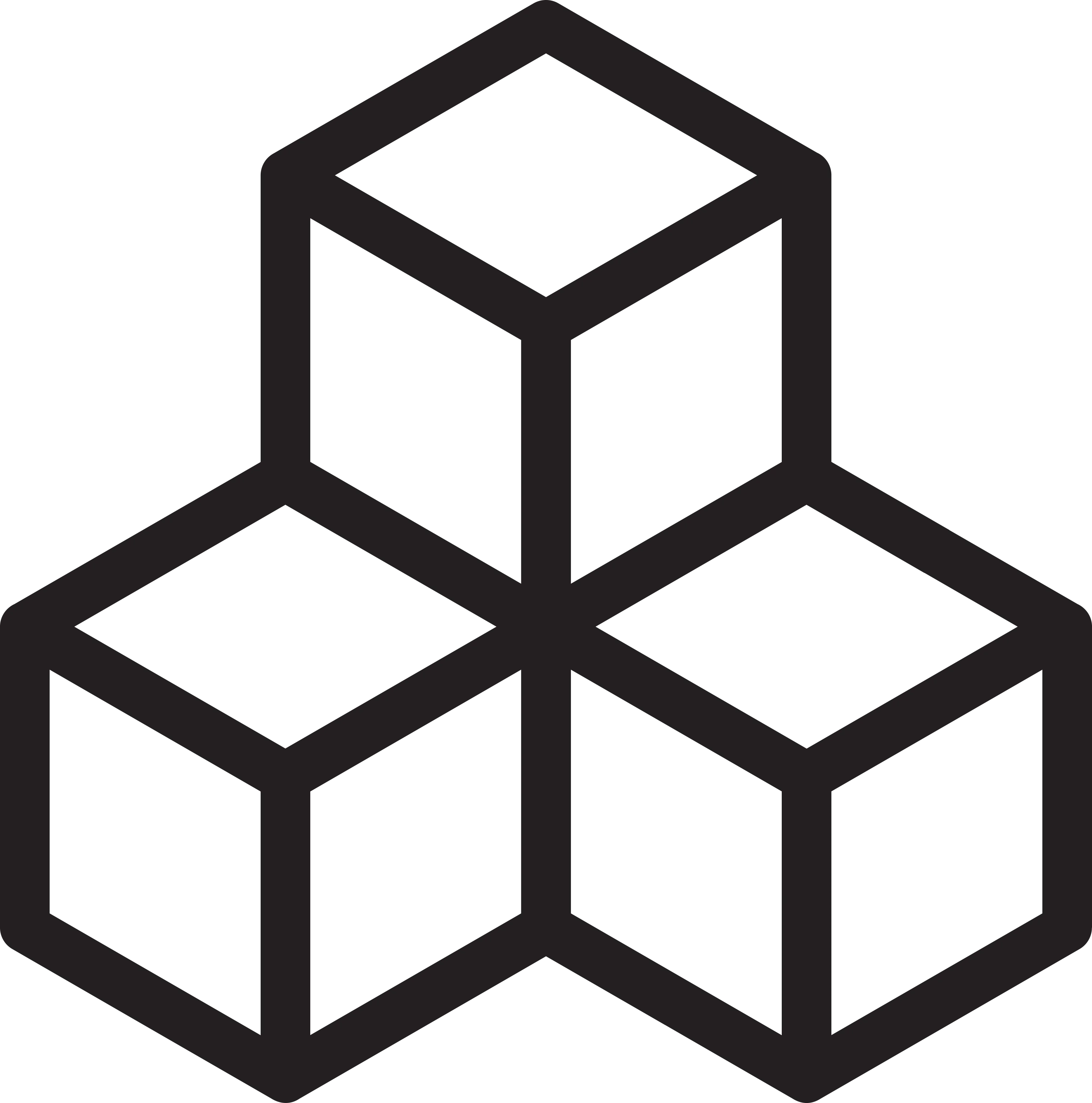 Three connected outlined cubes arranged in a triangular formation.