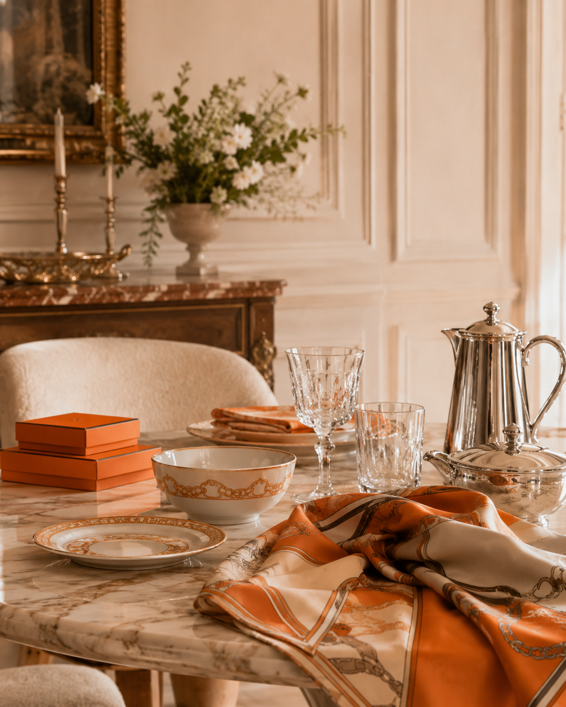 Art de la table Hermès dans un intérieur parisien