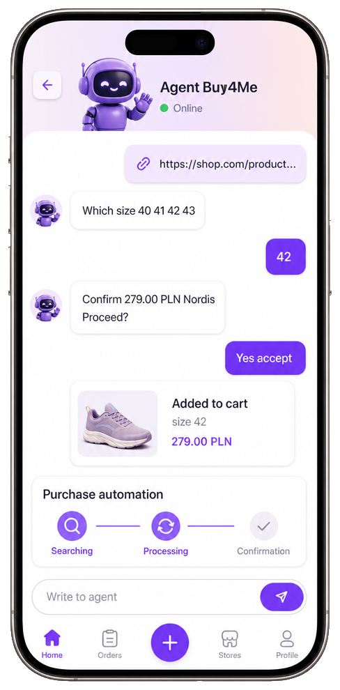 Buy4Me app — agent chat automation