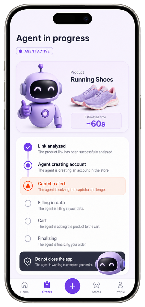 Buy4Me app — agent progress steps