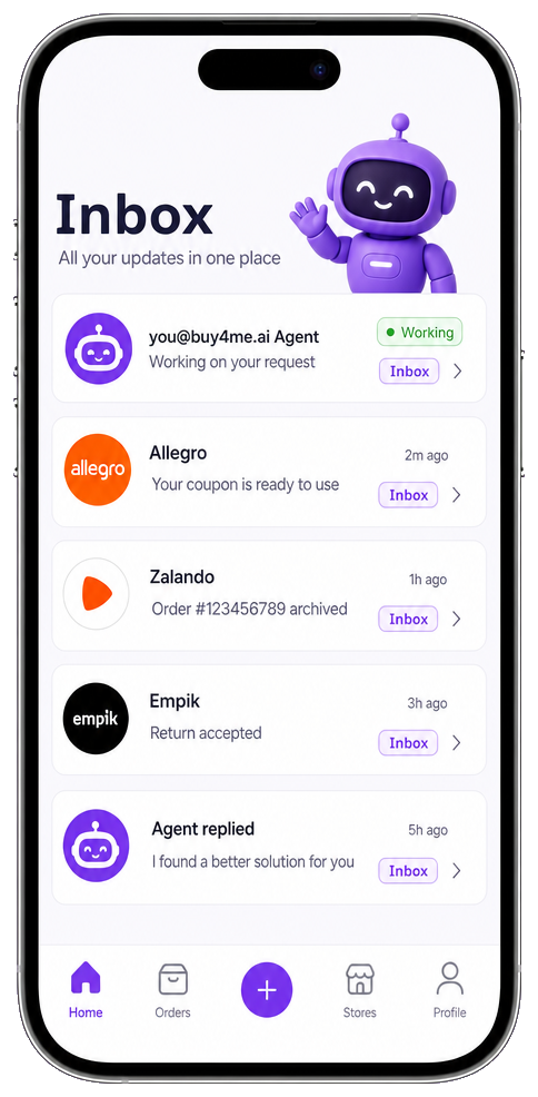 Buy4Me app — @buy4me.ai inbox