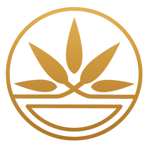 gold cannabis leaf icon in a circle