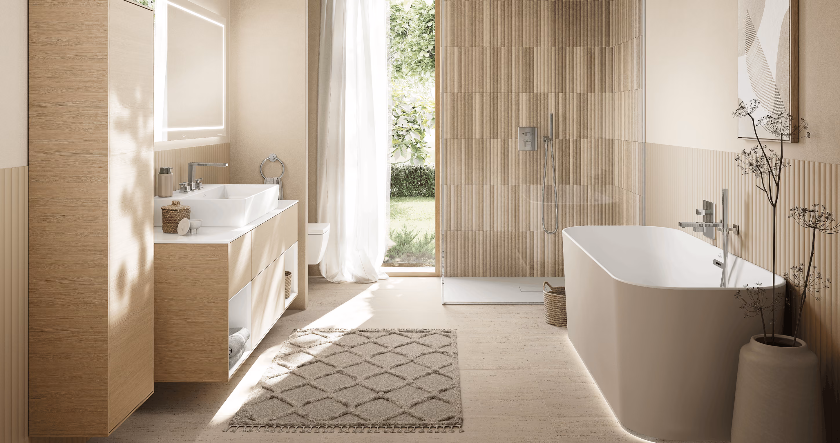 Luxury bathroom display at LPM showroom in Leigh
