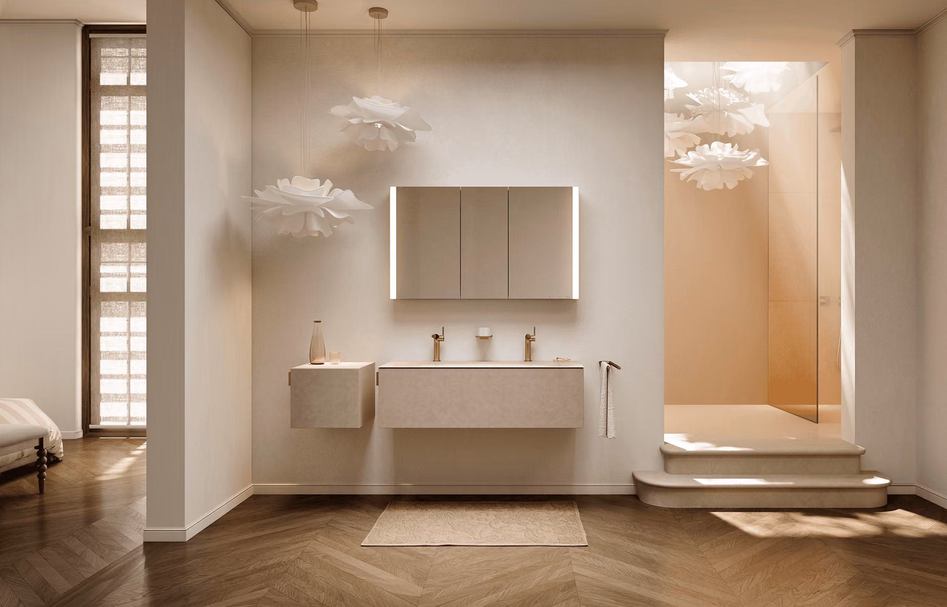 Luxury bathroom displays across LPM's three-floor showroom in Leigh