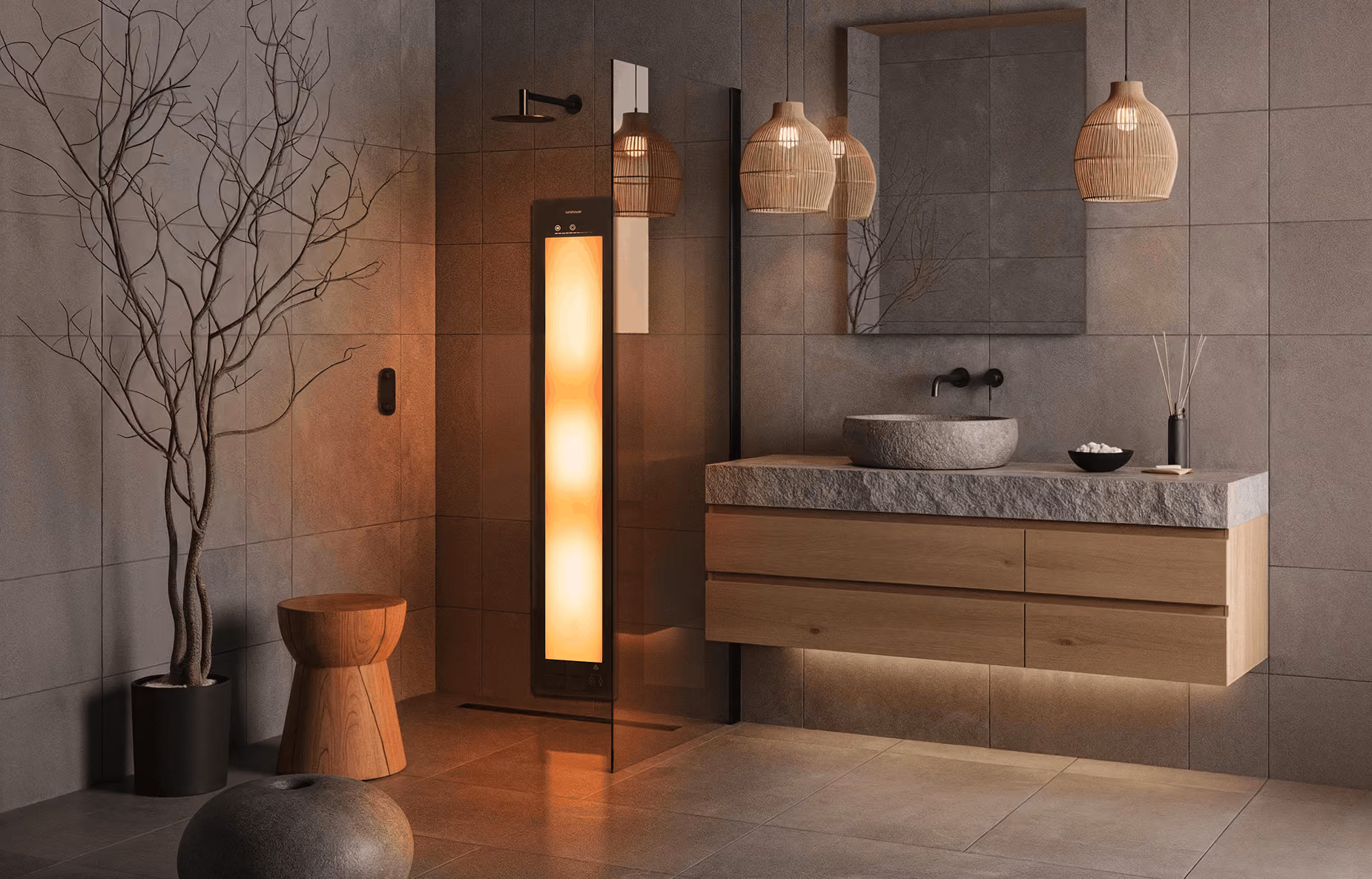 Sunshower infrared and UV wellness panel for home spa spaces