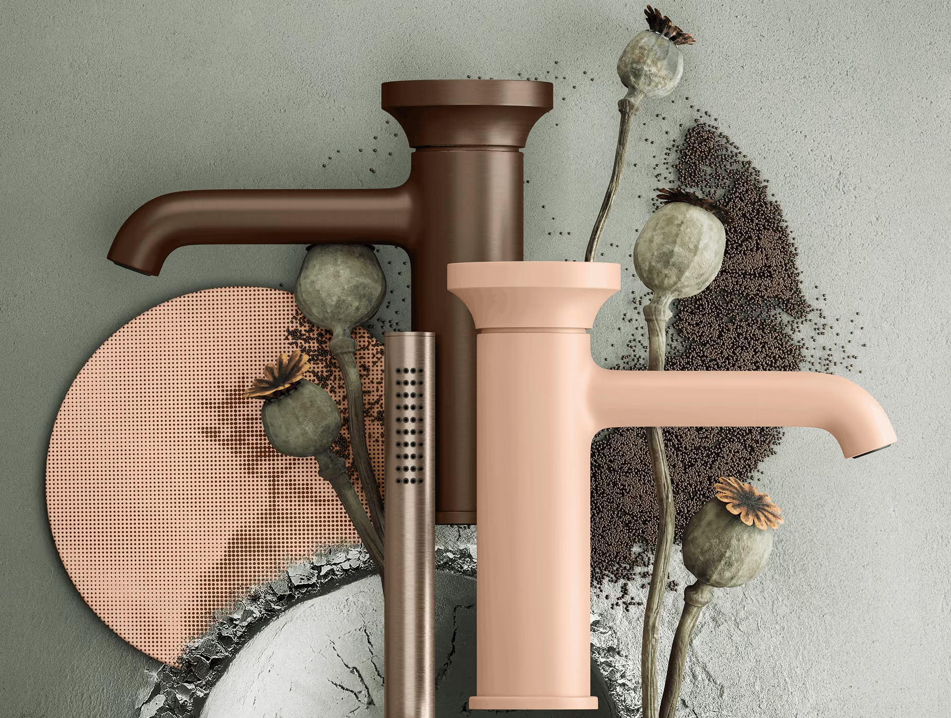 Designer bathroom brassware in premium metallic finishes