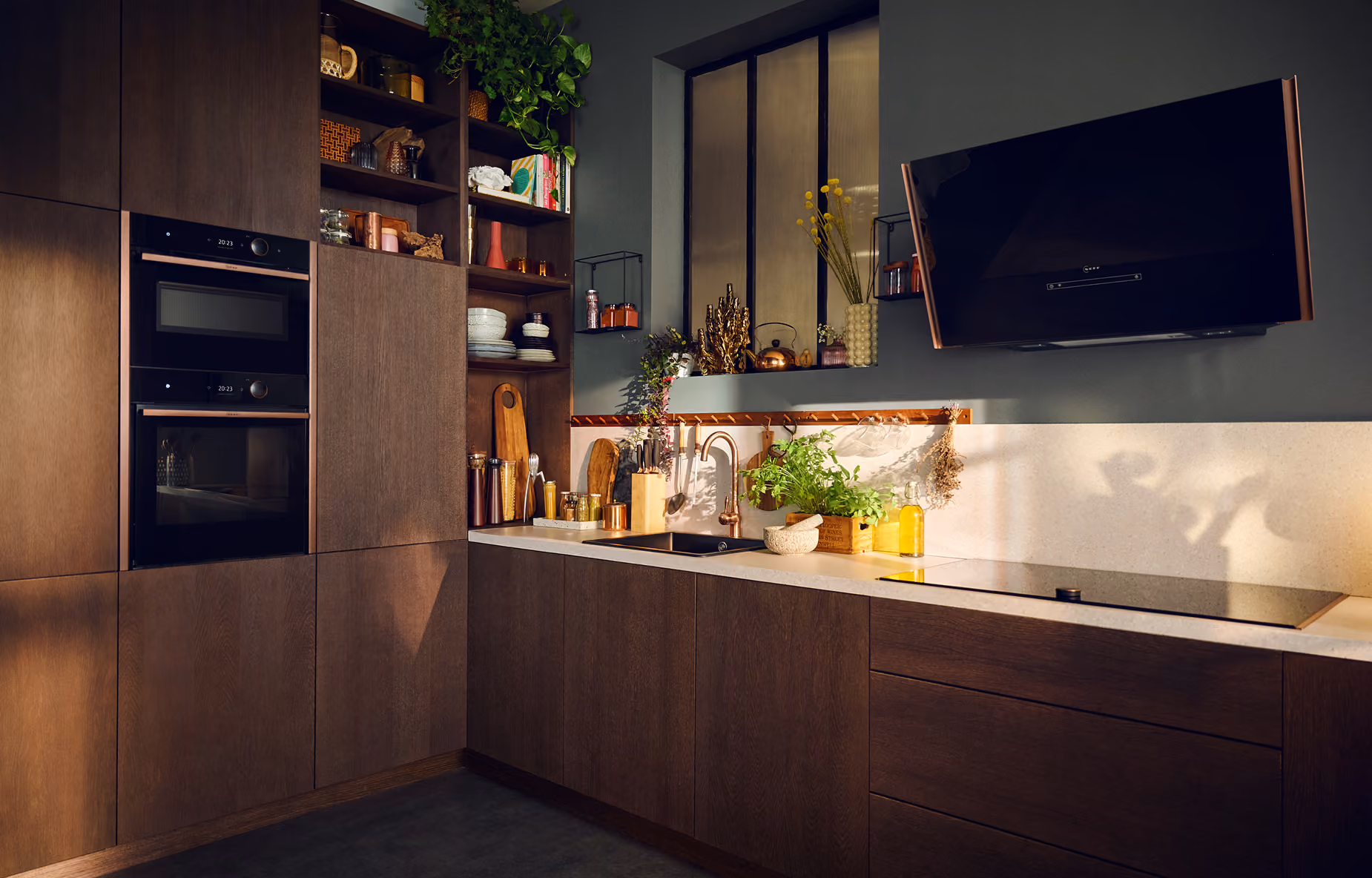 Luxury fitted kitchen display at LPM showroom in Leigh