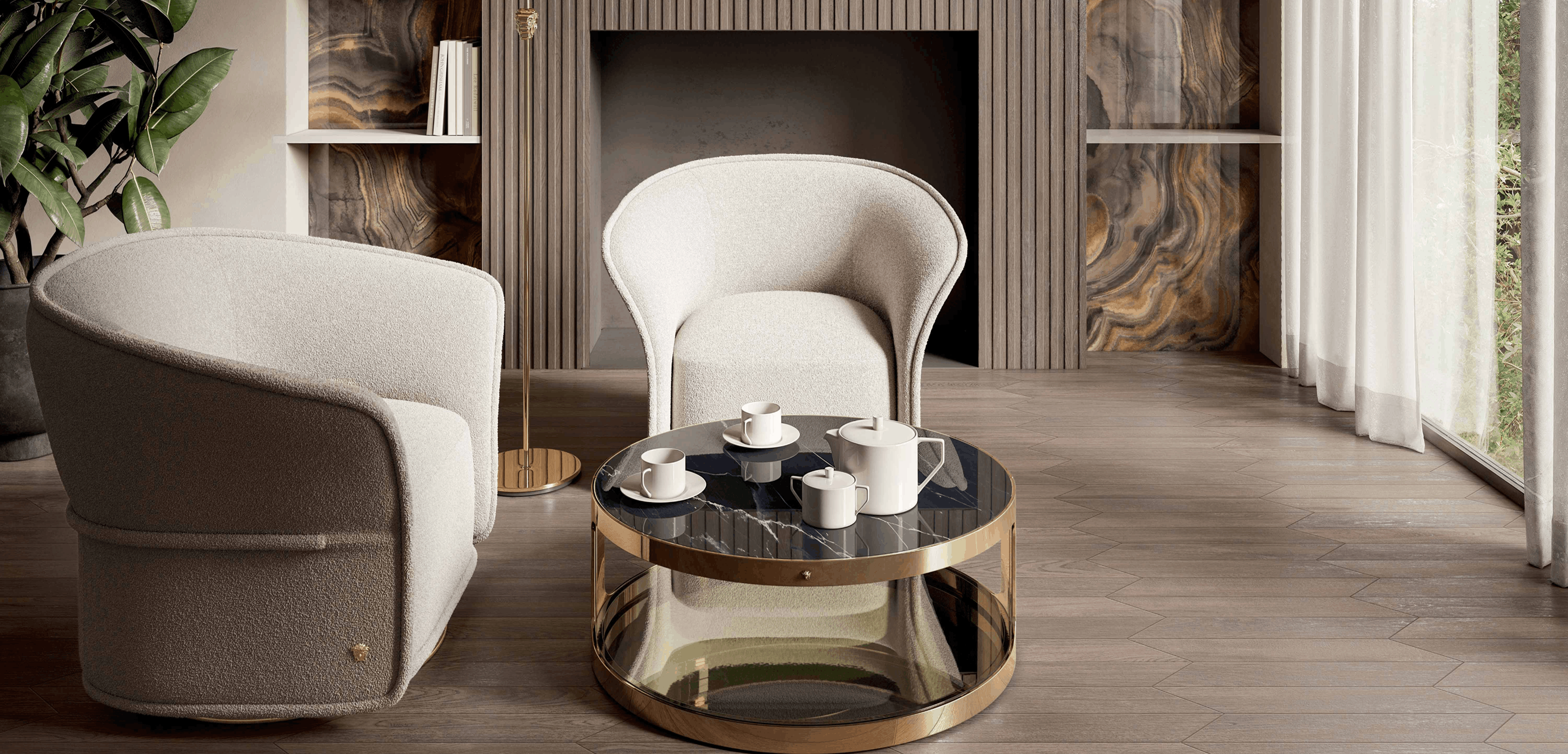 Versace Ceramics Leatherwood leather and wood-inspired designer surfaces