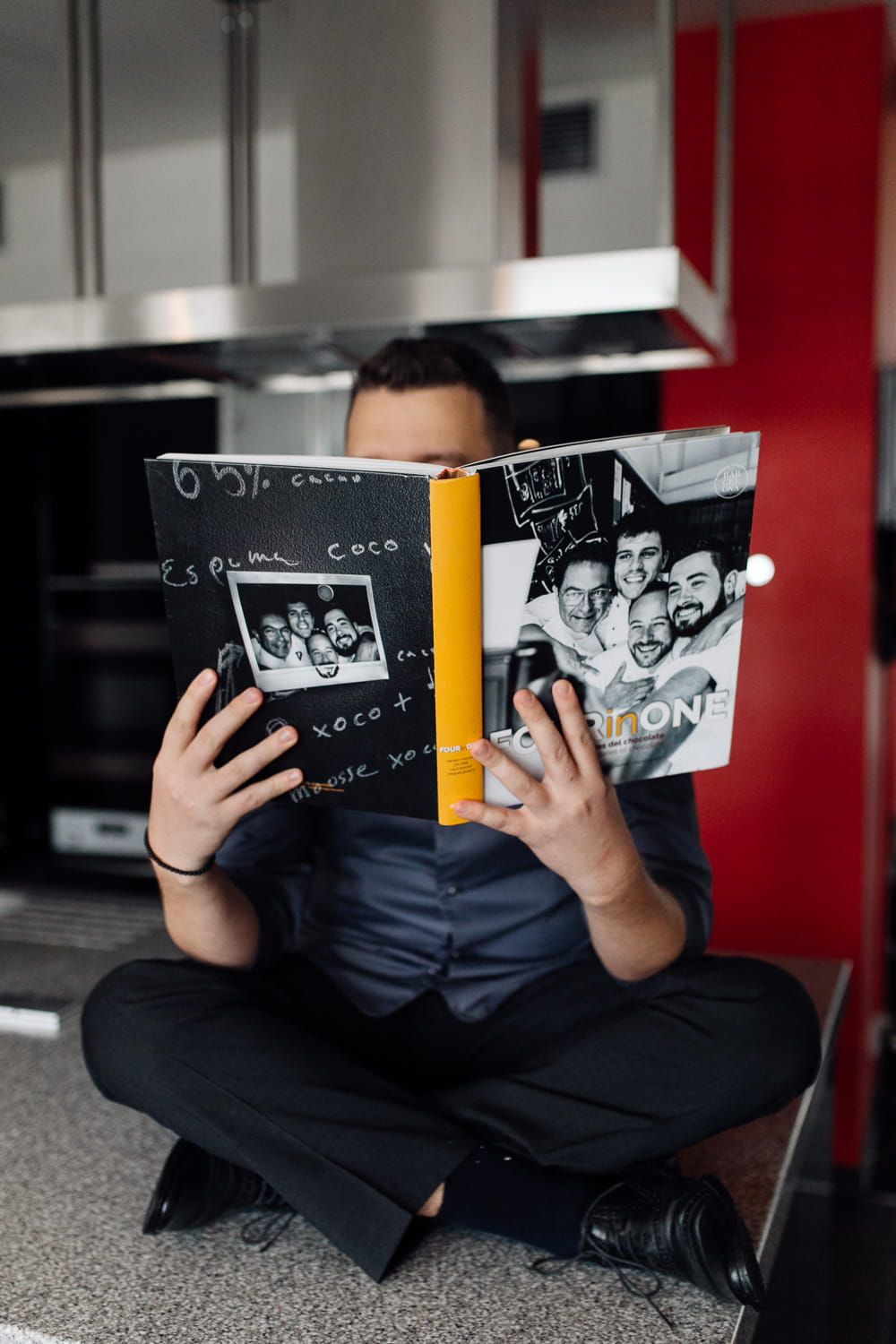 Egor reviewing pastry technique notes