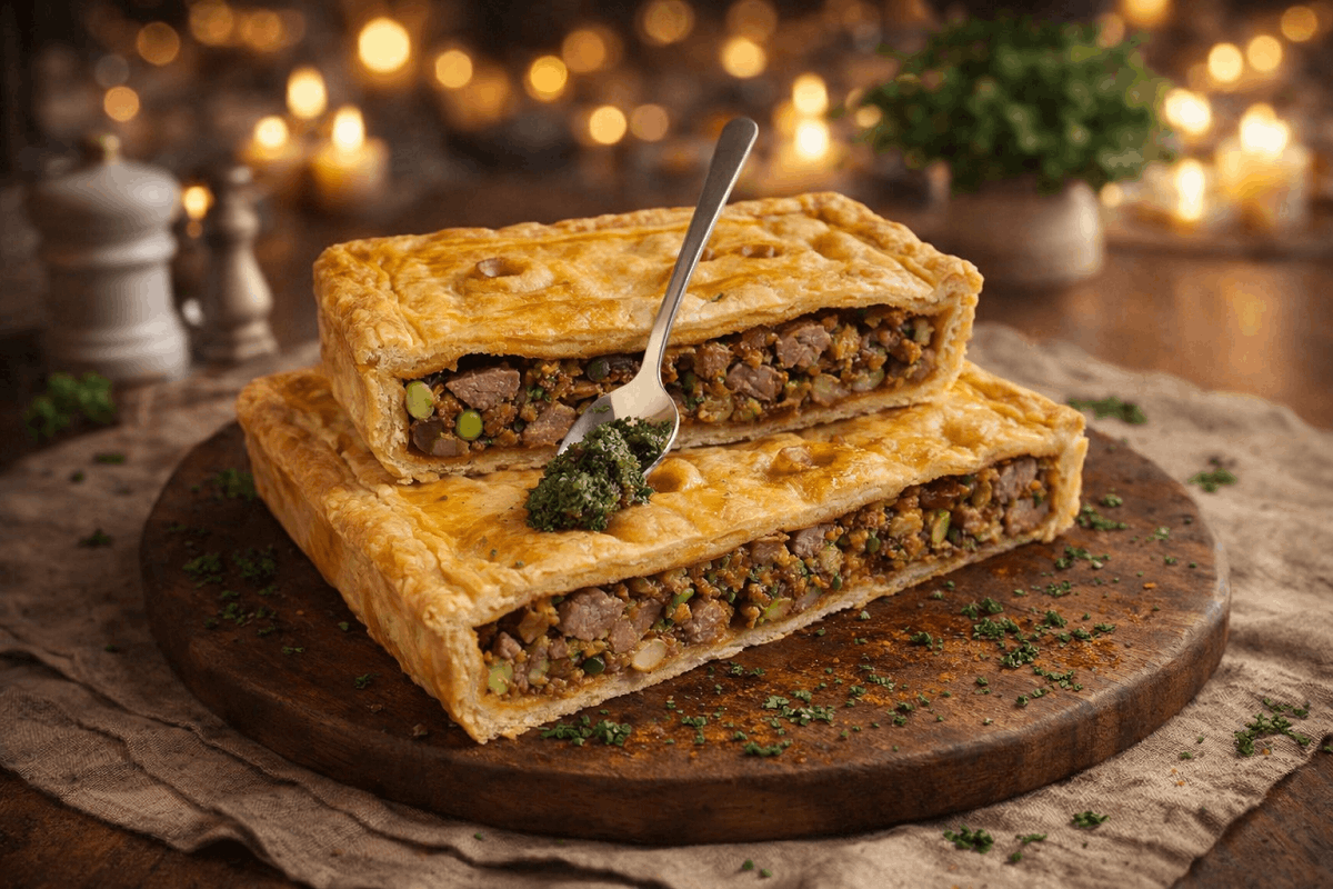 Lamb pie with chutney