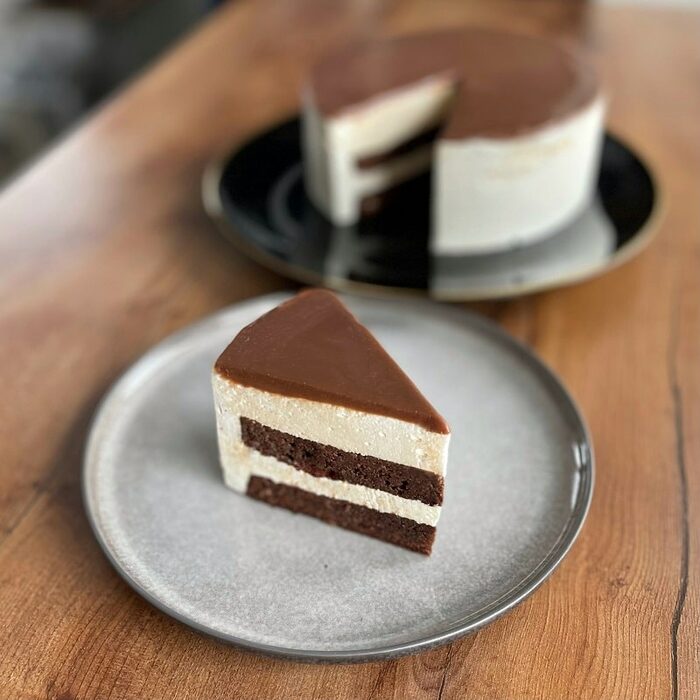 Chocolate souffle cake with ganache glaze