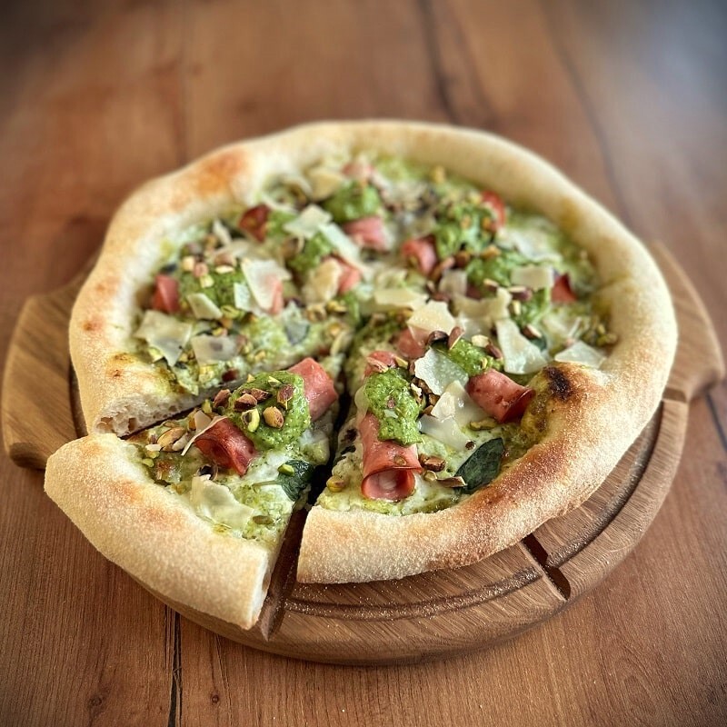 Crisp blistered Italian pizza baked in a home oven