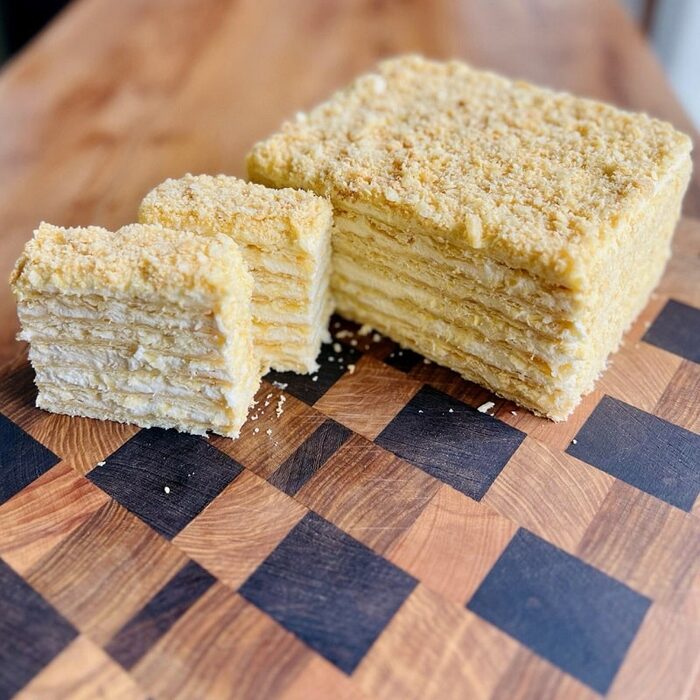 Classic Napoleon cake made with the quick lazy-dough method