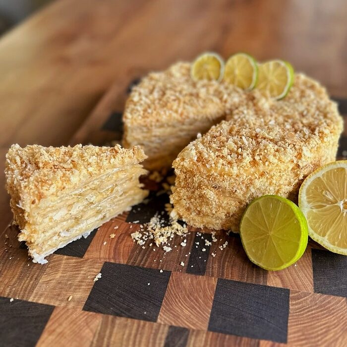 Lemon Napoleon cake with bright lemon filling