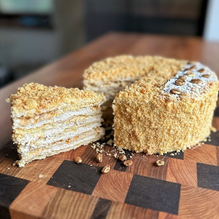 Coffee Napoleon cake with gentle coffee cream