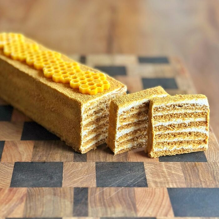 Classic medovik honey cake, hero image of the Medovik Cakes course