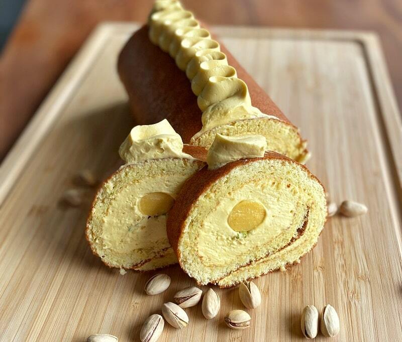 Mango passion fruit roll with pistachio