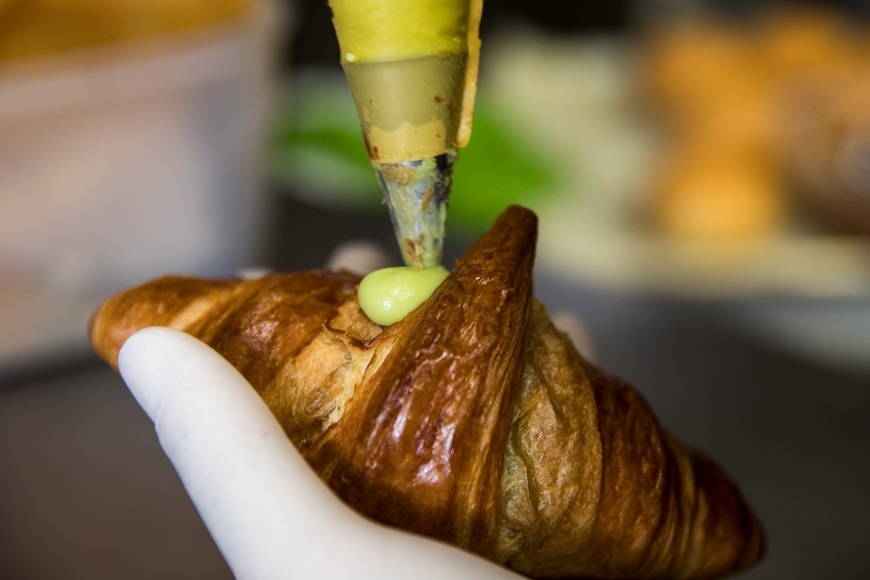 Pistachio croissants with green nutty filling