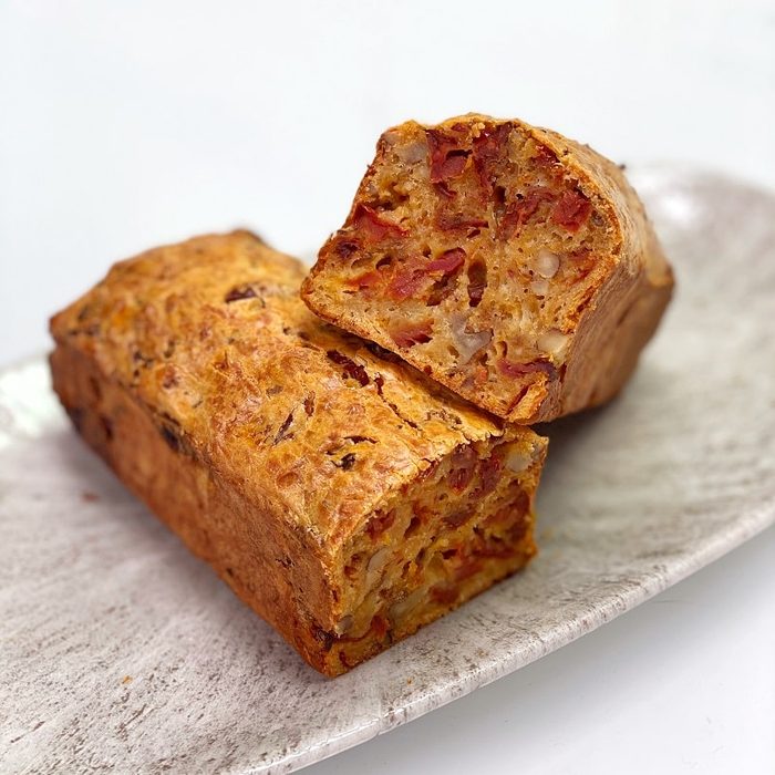 Savory Italian loaf cake with sun-dried tomatoes and cheese