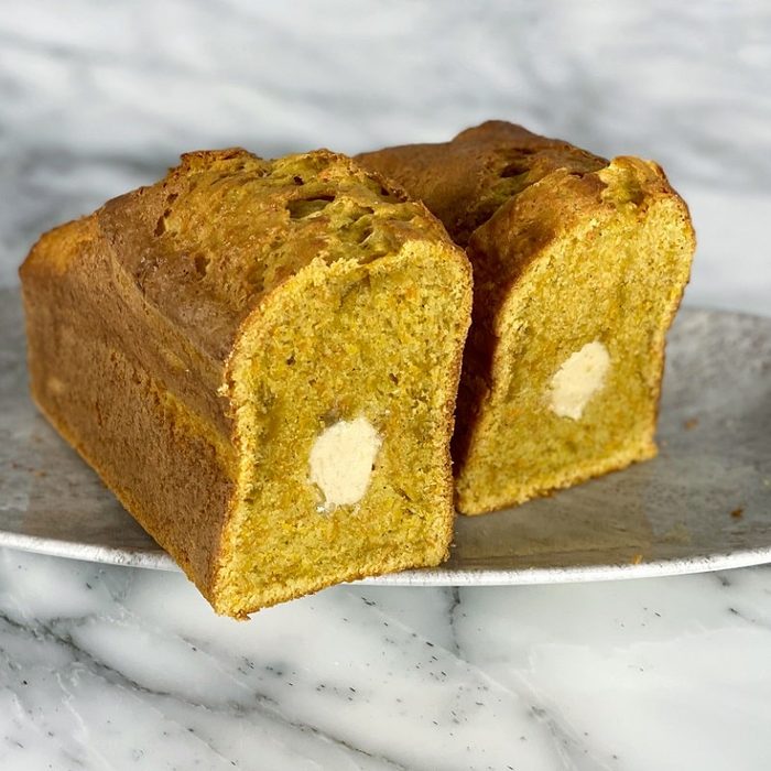 Carrot loaf cake with silky ganache
