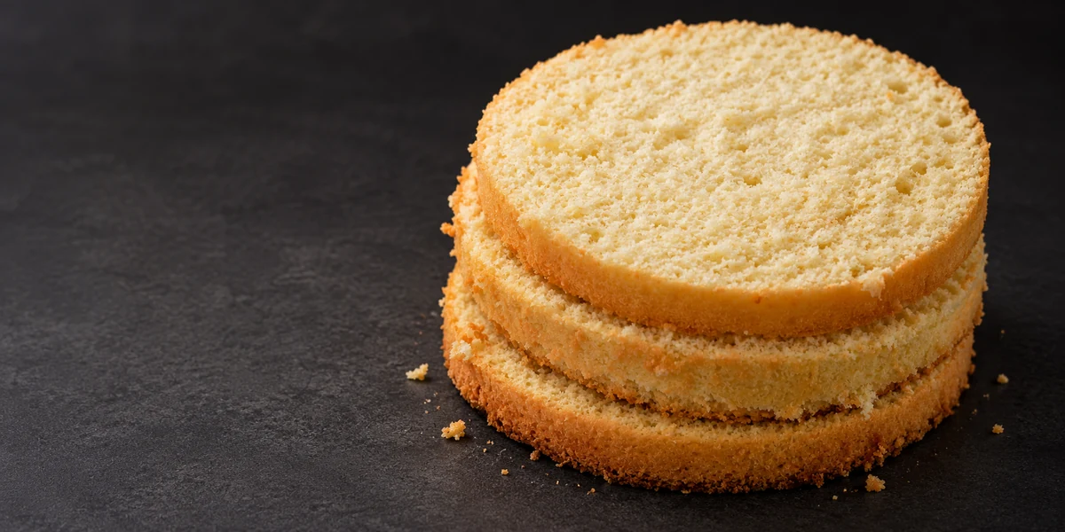 Three sliced sponge cake layers with a pale, even crumb