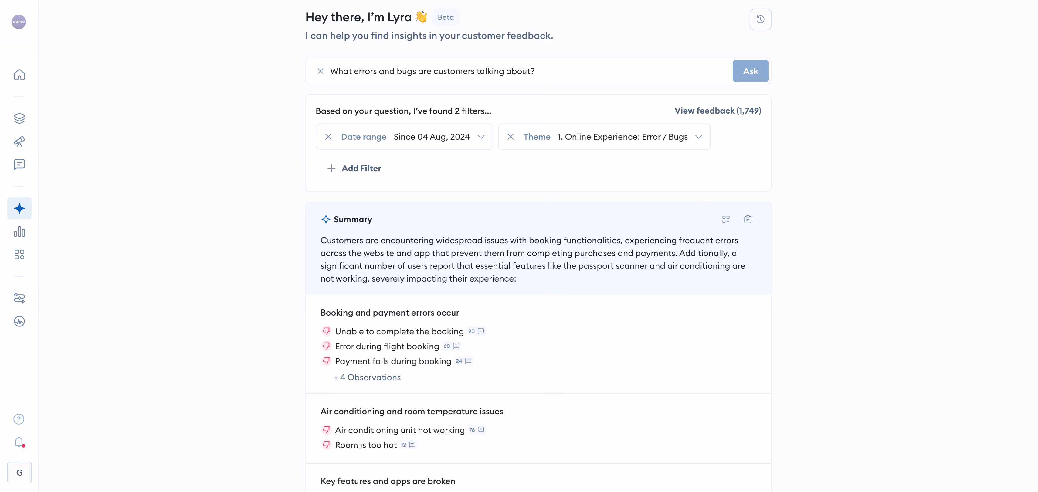Chattermill feedback analytics dashboard