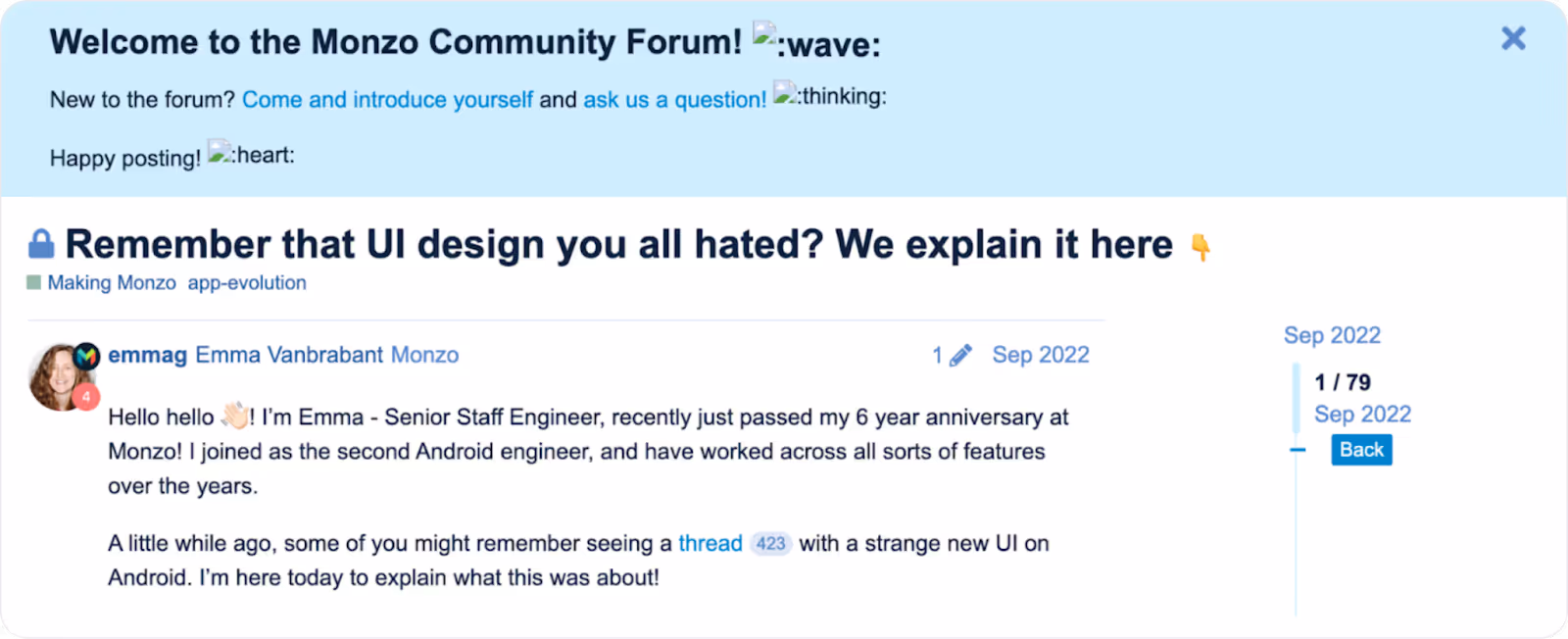 screenshot of monzo community forum highlighting customer experience questions by a member