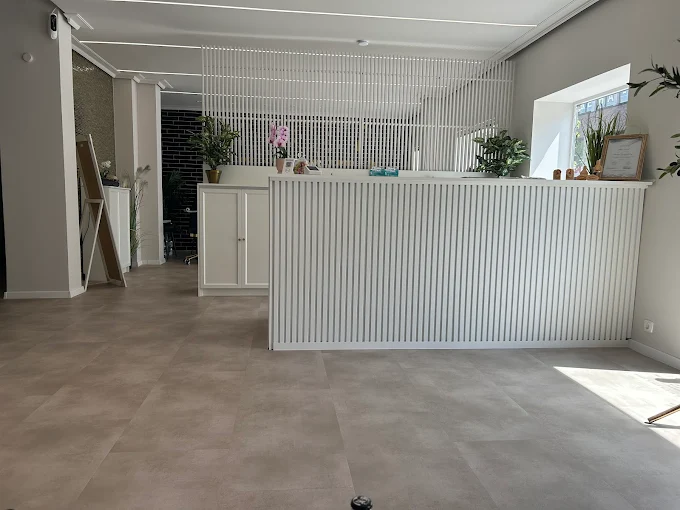 Heller Empfangsbereich im INK SOCIETY Studio Kiel mit Pflanzen und Tresen