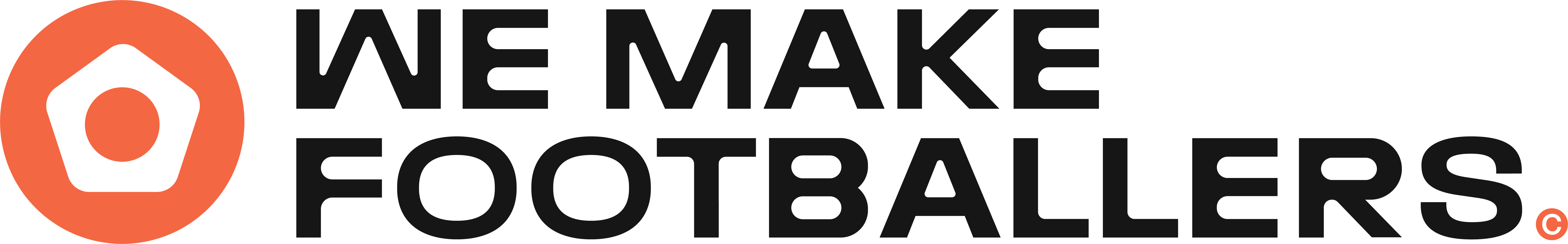 We Make Footballers black and orange logo