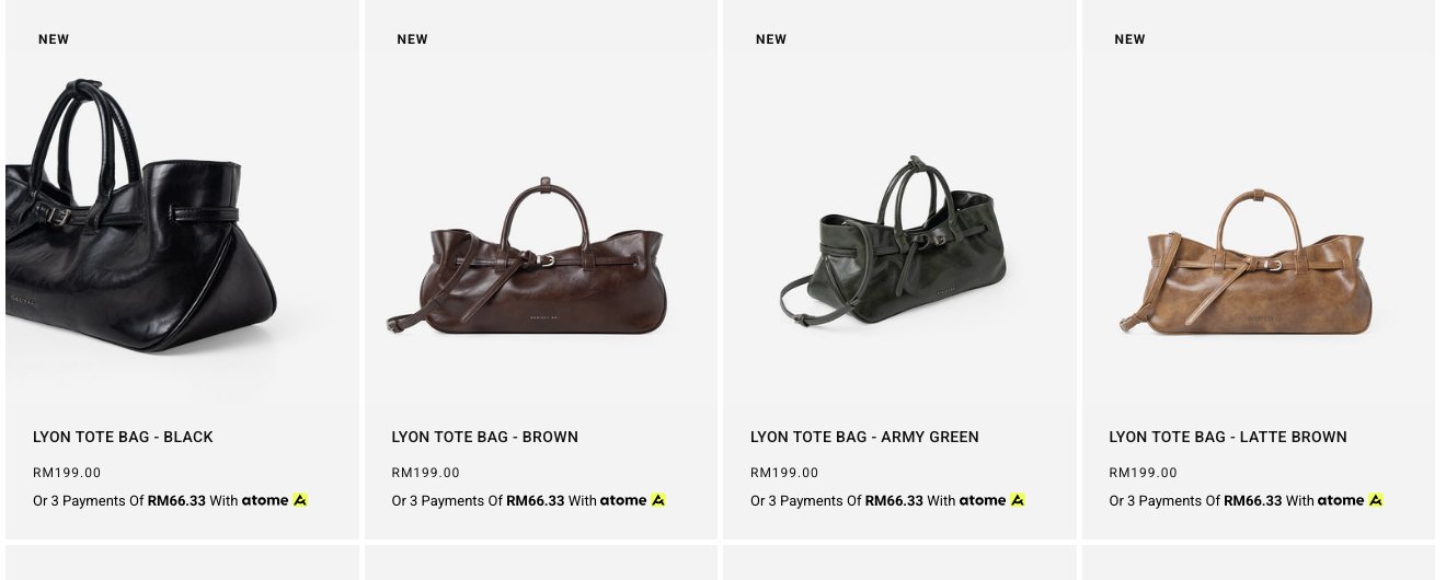Source: christyng.com, the bags collection page, seen live 5 September 2026.