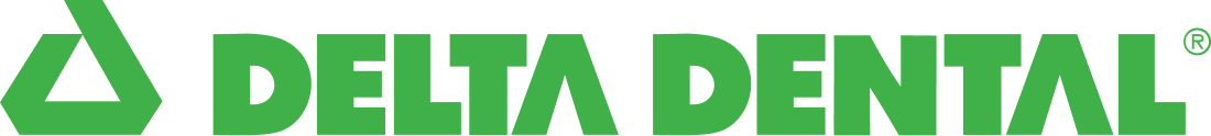 Green Delta Dental logo with a triangular symbol and bold uppercase text.
