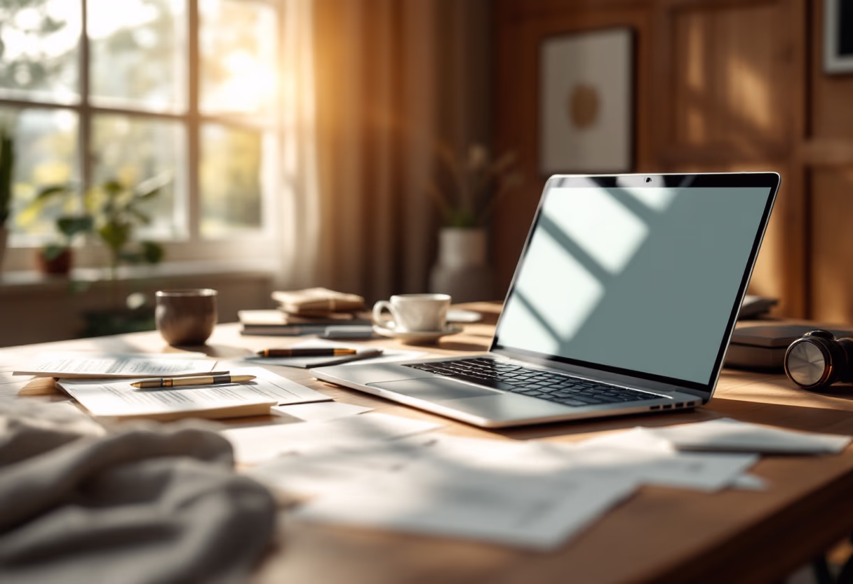 [background image] image of a work desk with a laptop and documents (for a ai legal tech company)