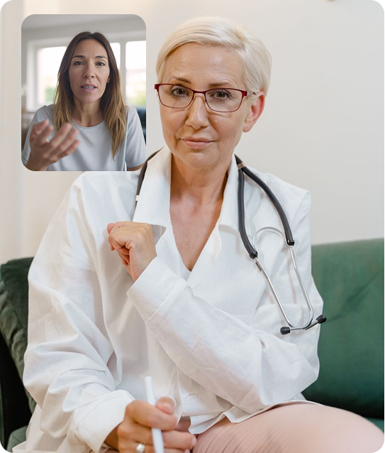 Image of video call of doctor talking with patient