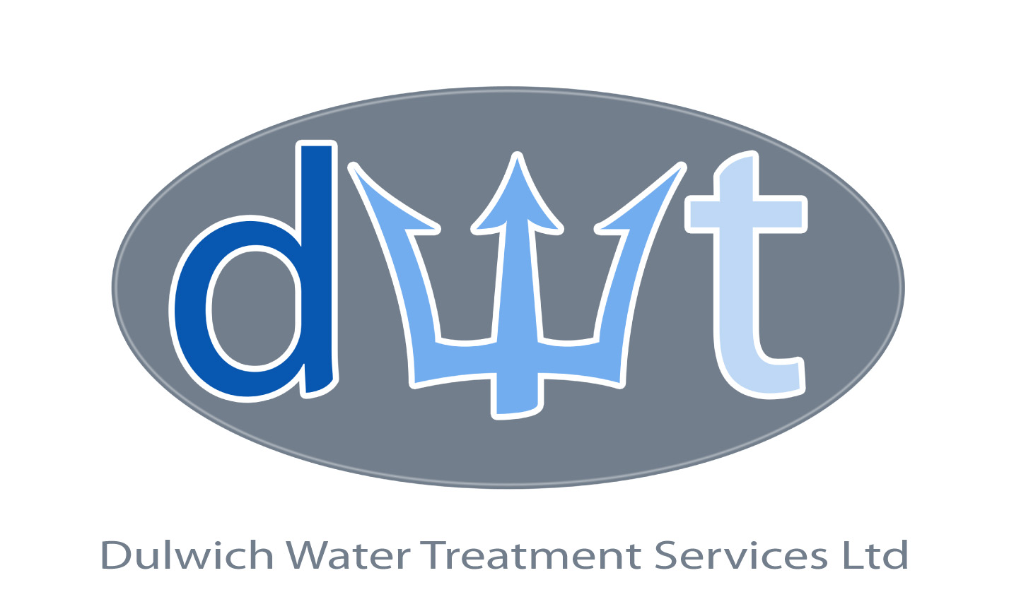 Logo with letters d and t flanking a trident, all inside a gray oval, with company name below.