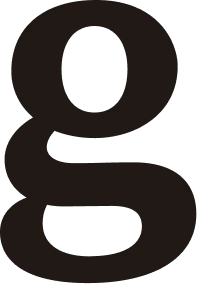 Lowercase letter g in a bold, serif black font on a white background.
