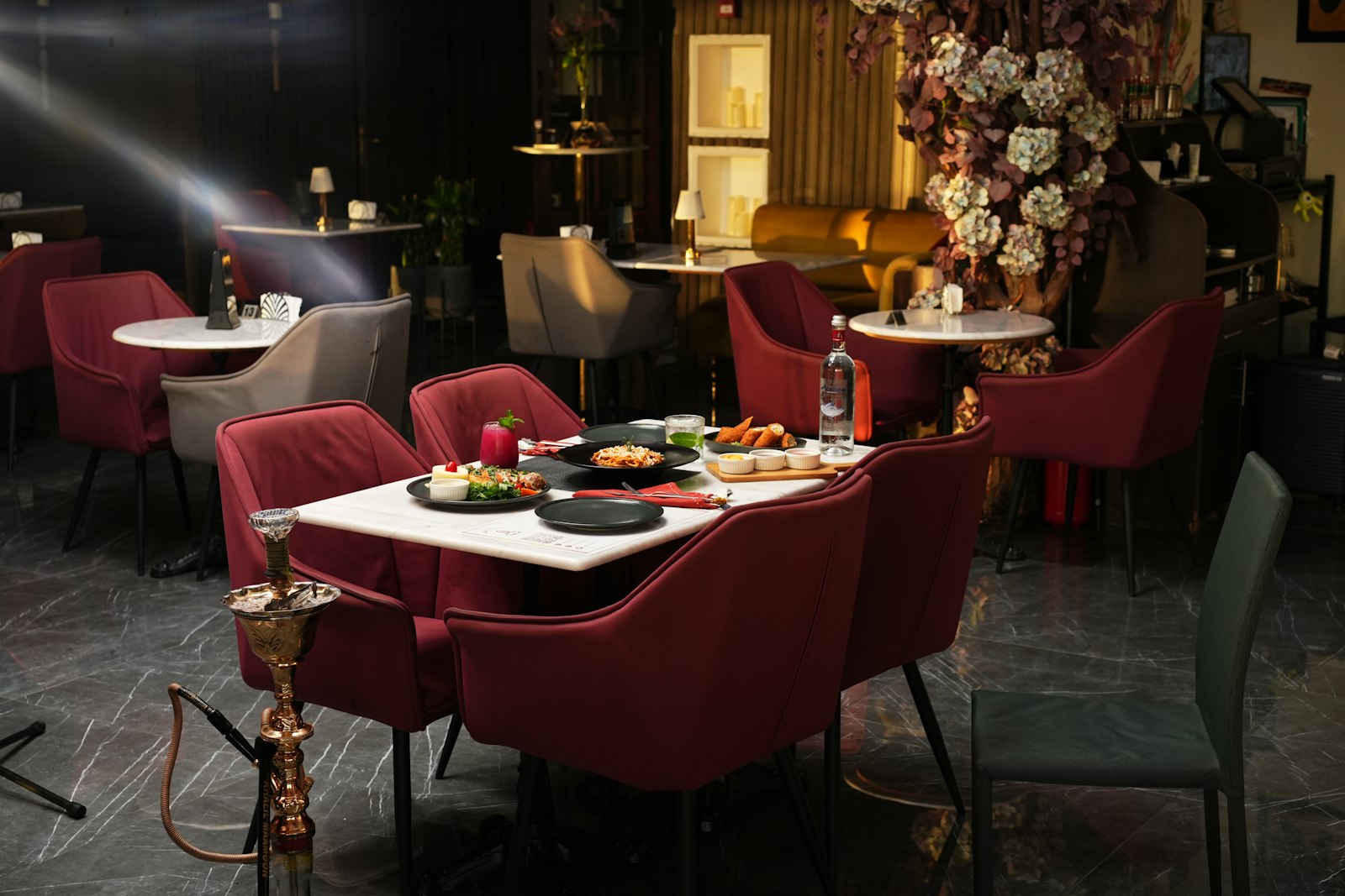 Upscale Southern California restaurant interior with dining tables