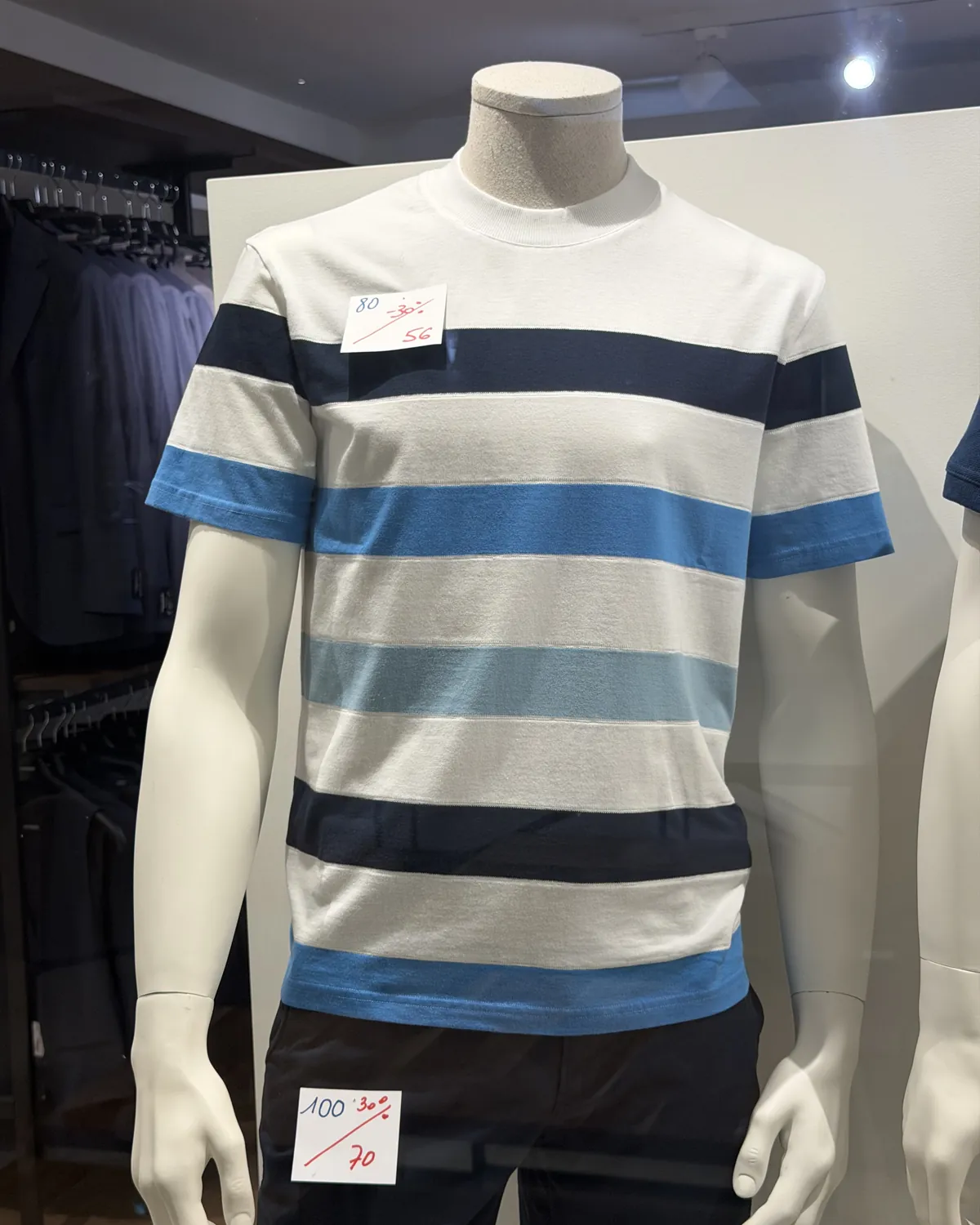 T-shirt rayé marine et bleu en soldes, boutique homme La Maison Roussel