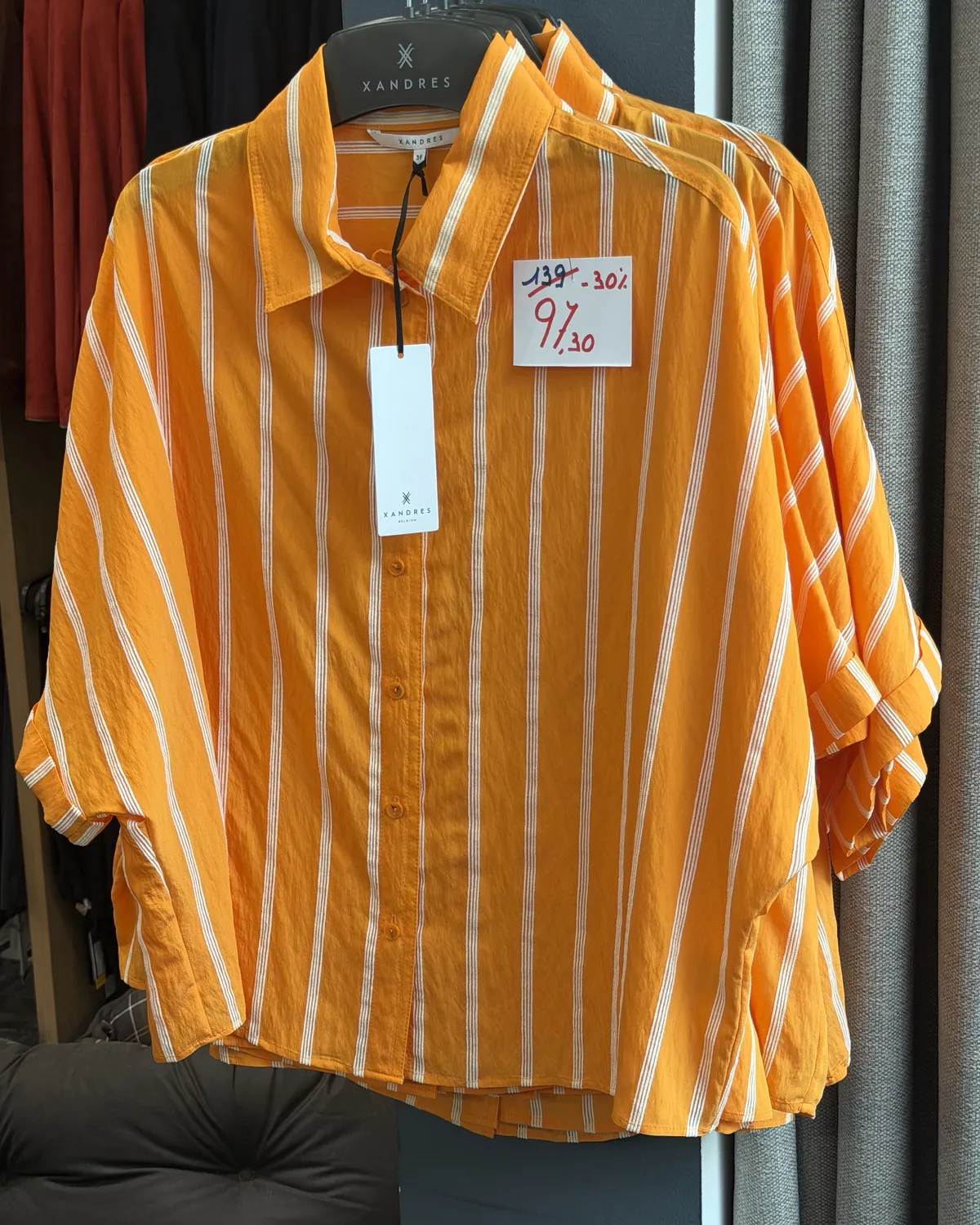 Chemise rayée orange Xandres en soldes