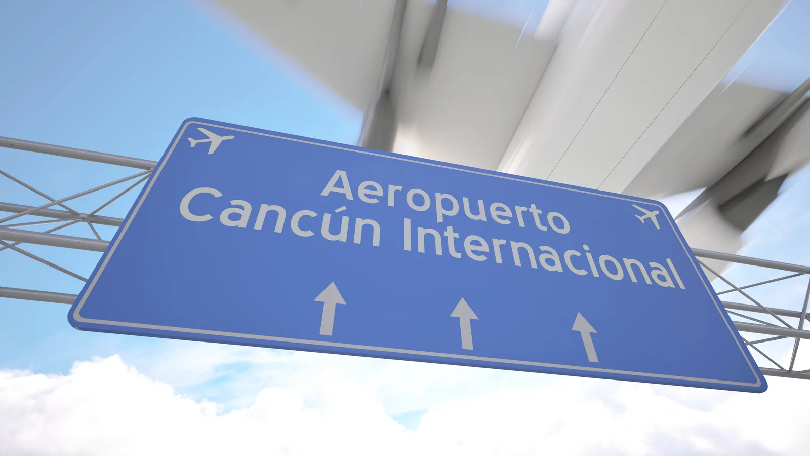 Cancun international airport terminal signage in Mexico