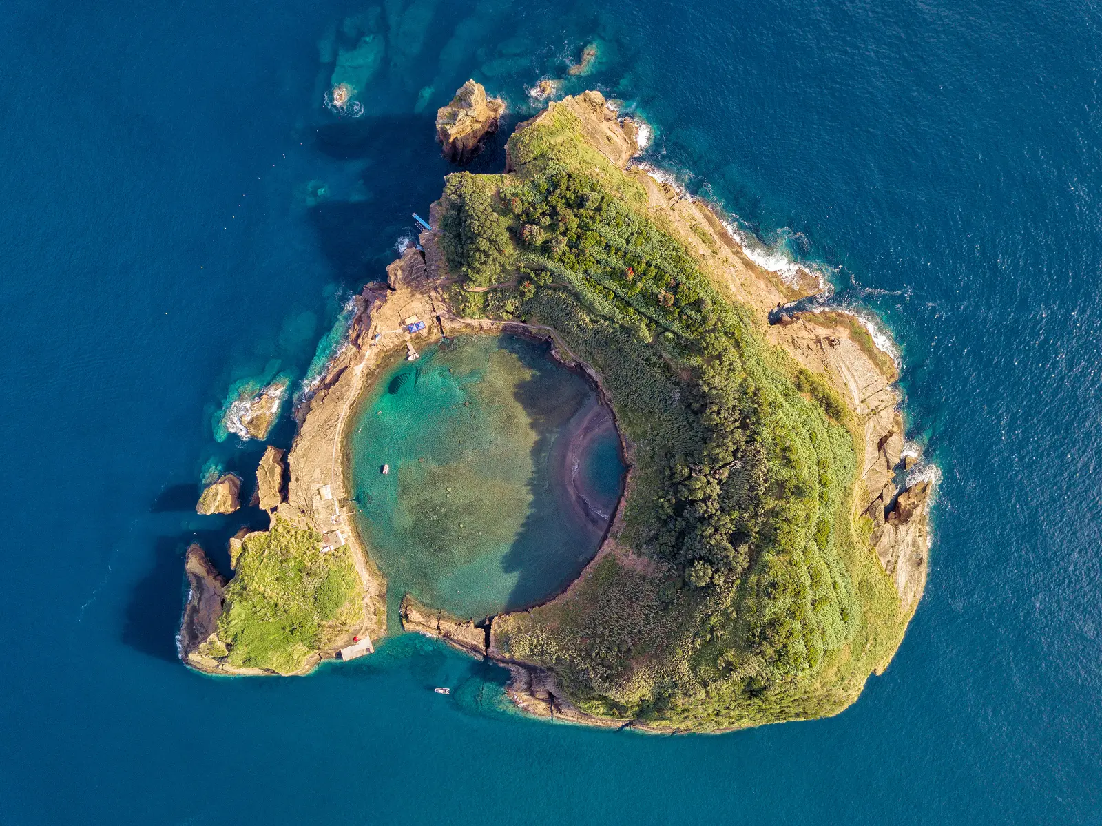 Aerial view of the Vila Franca do Campo islet in the Azores near the Santa Maria oceanic FIR