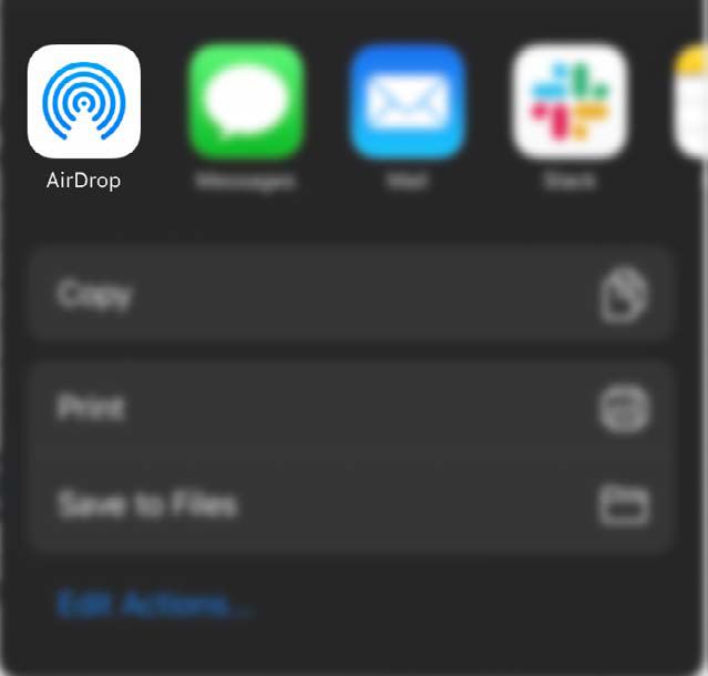 iOS share sheet with AirDrop selected