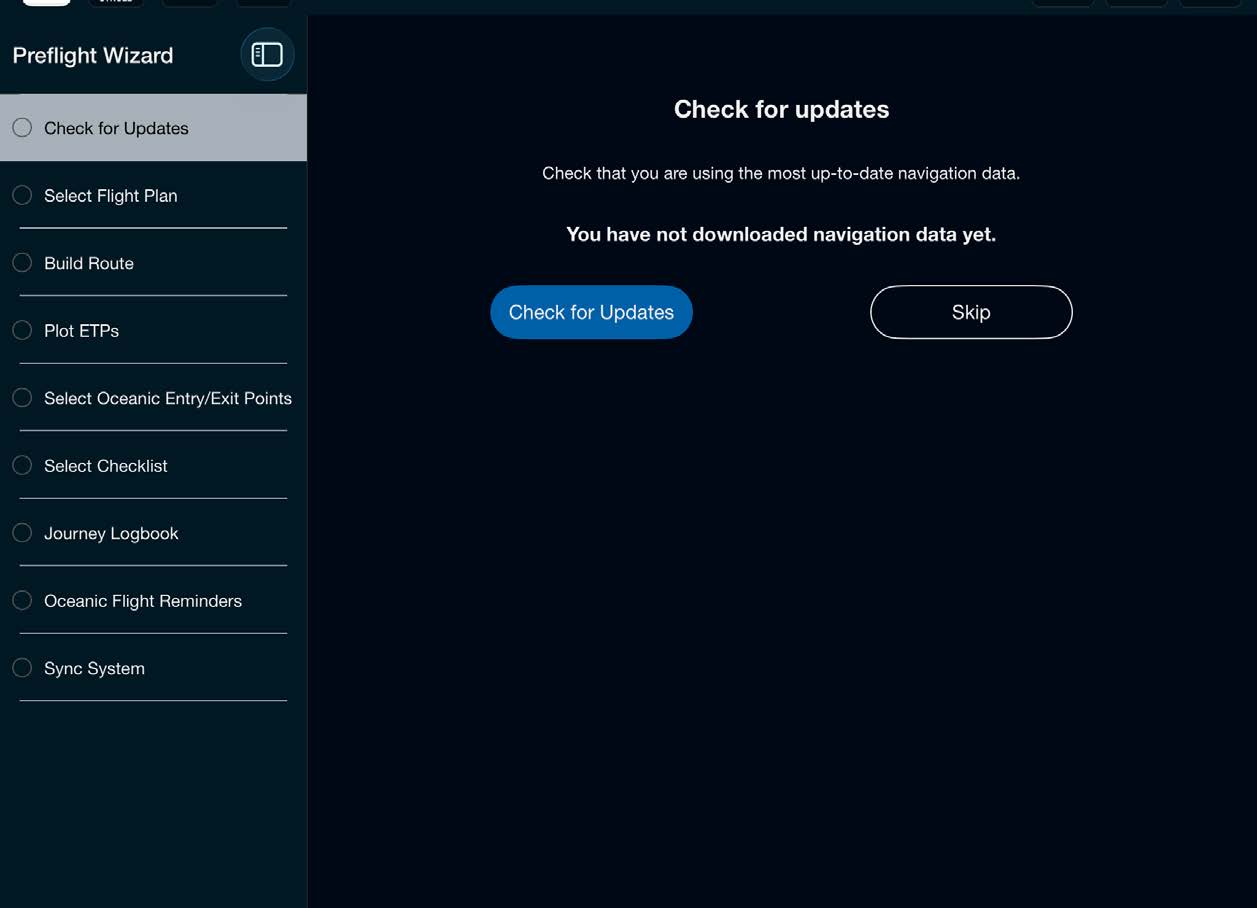 Preflight Wizard Check for Updates step with Check for Updates and Skip buttons