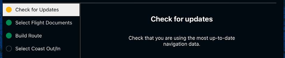 Preflight Wizard Check for Updates step with the navigation-data prompt