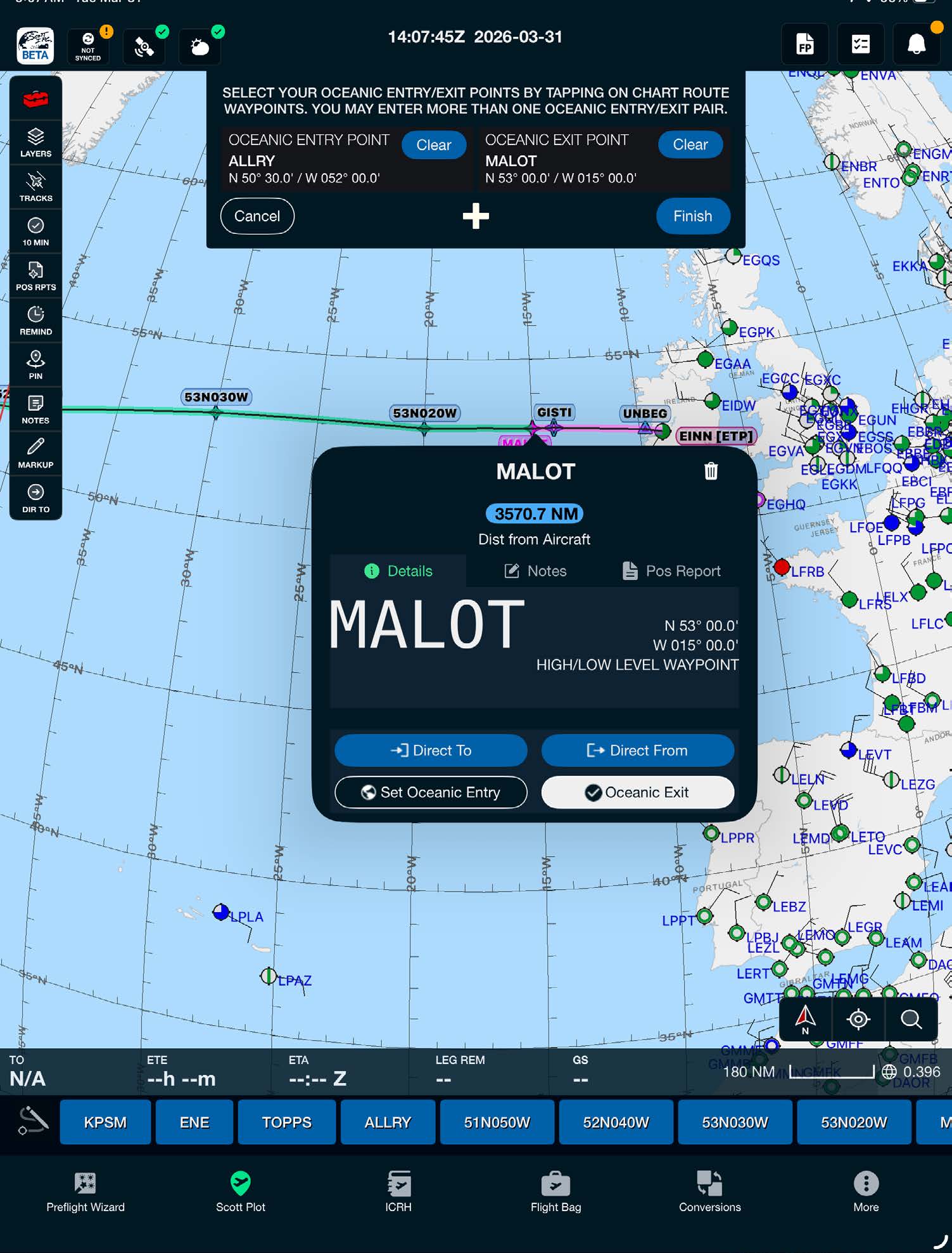 Select Oceanic Entry / Exit Points — Scott Plot app screenshot