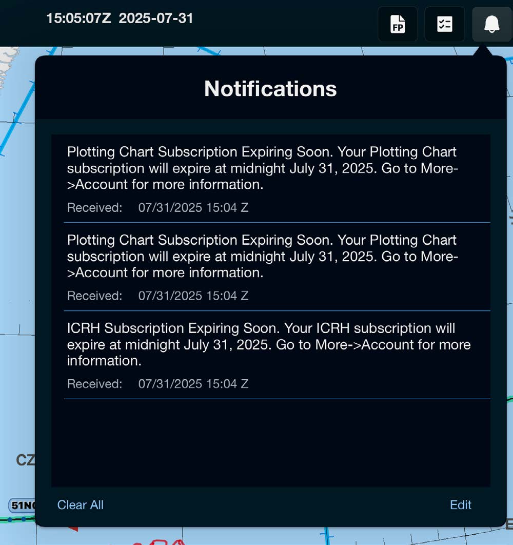 Scott Plot Notifications panel listing subscription-expiring alerts